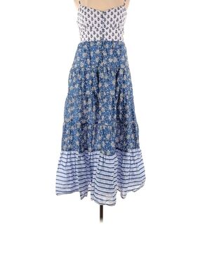 J. Crew Blue Floral Tiered Maxi Skirt with Striped Hem
